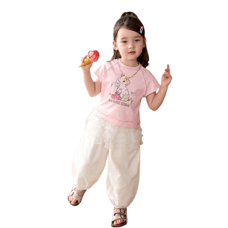 LUSON Girls' Sweet Round Neck Short Sleeve T-shirt