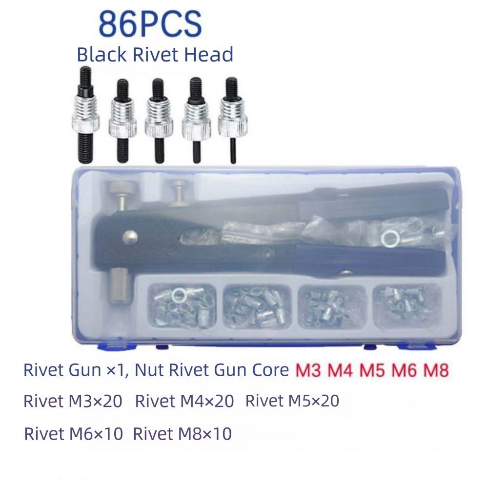 

Набор из 86 шт. Нескользящий инструмент для заклепочных гаек с набором метрических гаек, набор плоскогубцев для заклепок, предметы домашнего обихода чёрный
