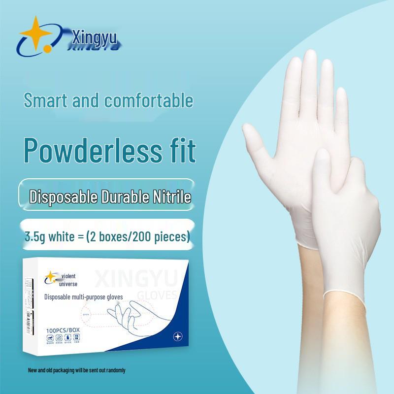 Blue/White/Black Nitrile Disposable Gloves - Tear-Resistant, Oil-Resistant, Waterproof, Non-Slip Hand Protection for Food Contact