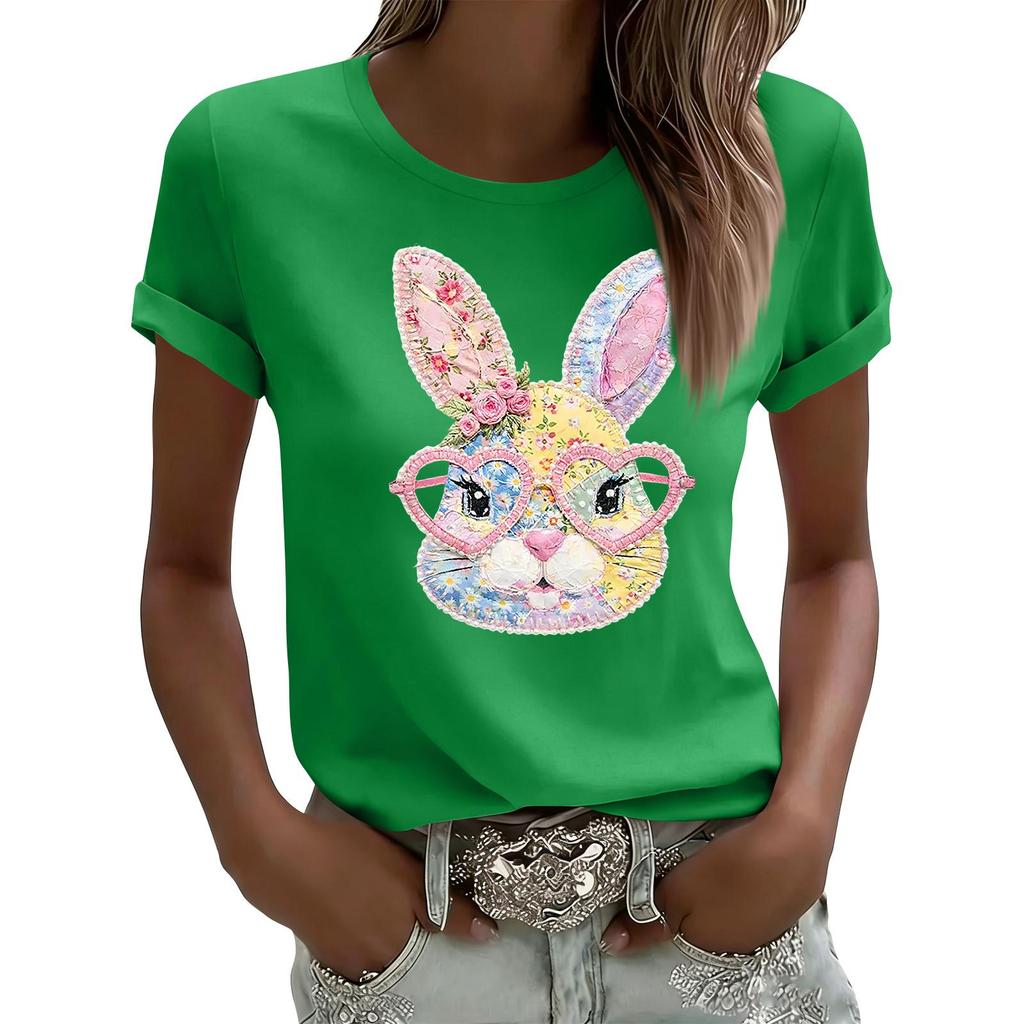 Women's Casual Printed T-Shirt Round Neck Pullover Short Sleeve Top