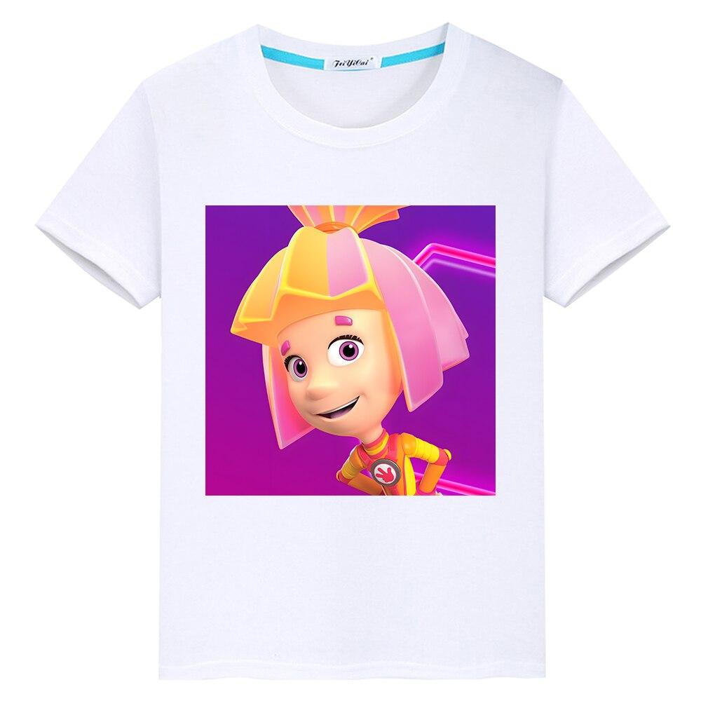 

Детская одежда «Фиксики» в русском стиле, летняя футболка из 100% хлопка y2k, цельные повседневные милые футболки с принтом, короткие топы, одежда для мальчиков и девочек 100 белый