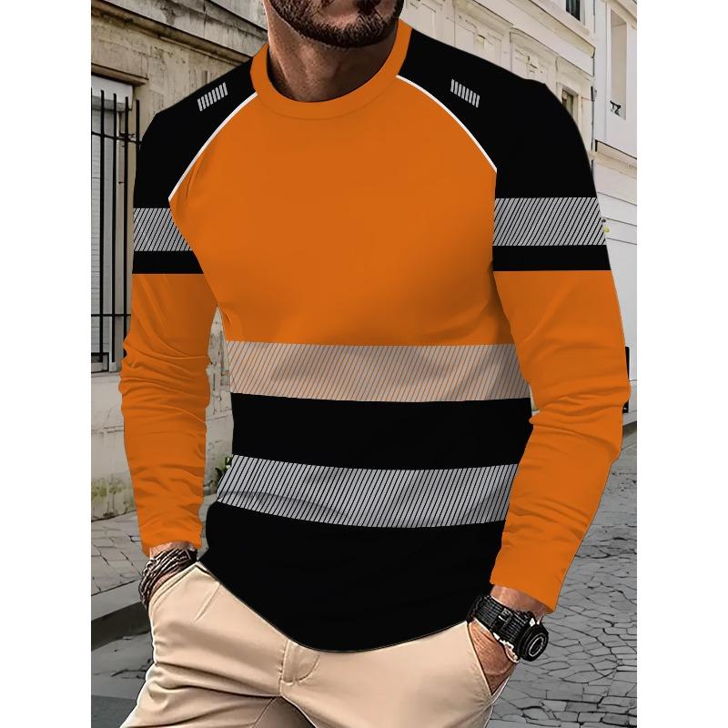 Nuova T-shirt da Lavoro da Uomo a Manica Lunga Stampata Nero Verde Neon