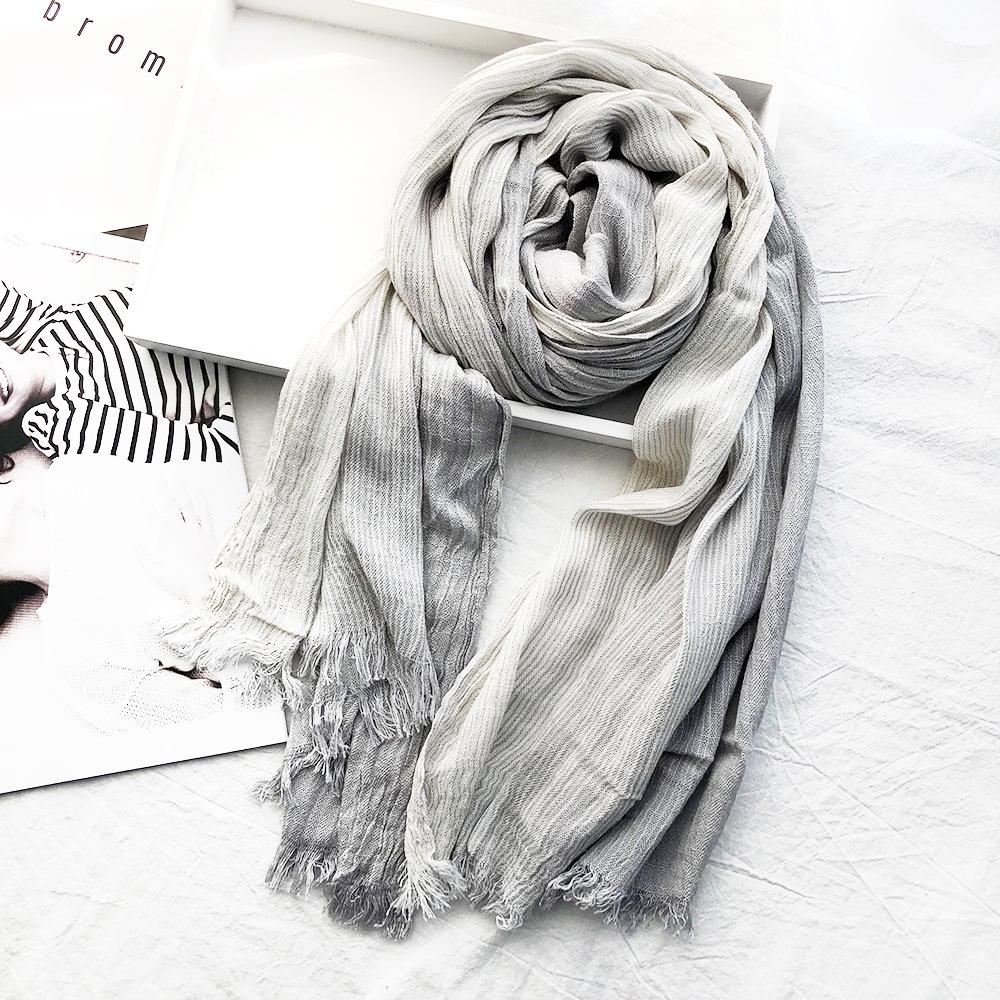 Japanese & Korean Style Autumn/Winter Unisex Striped Scarf In Cotton, Linen & Silk