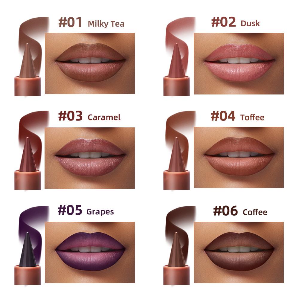 5 Shades Gradient Lip Crayon Matte Velvet Lip Liner Waterproof Non Transfer Smooth Contour Tint Black Brown Long Lasting Daily Lip Makeup Cosmetic