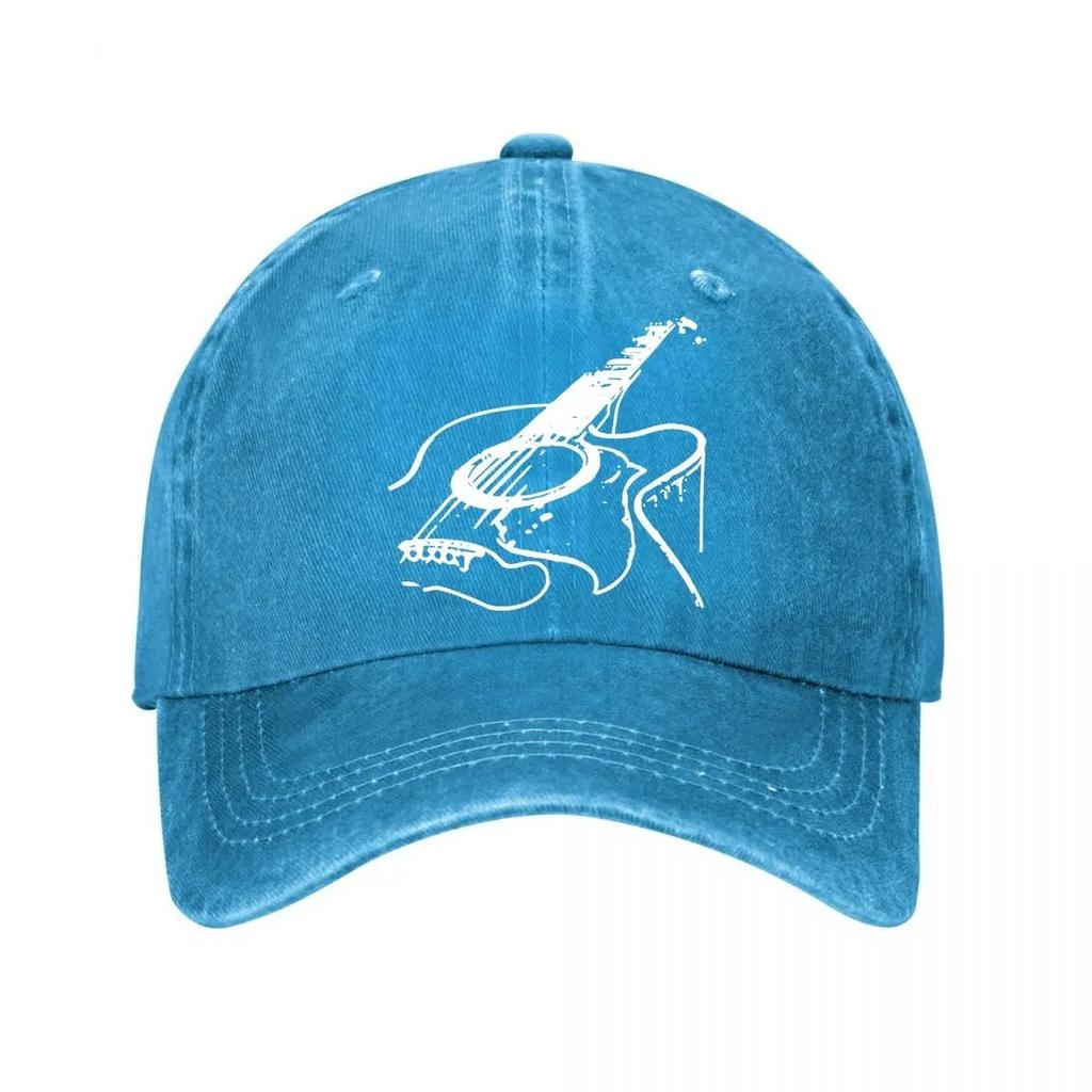 Acoustic Guitar Sketch Vintage Washed Baseball Cap Adjustable Outdoor Casual Sun Hat