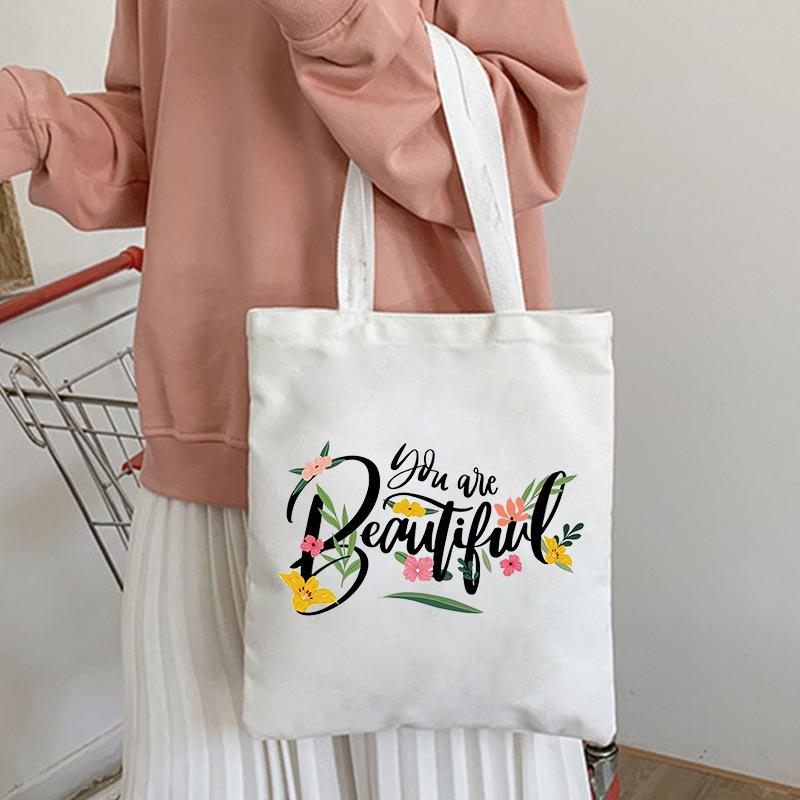 Women Kawaii Canvas Shoulder Bag Cartoon Print Ladies Shopping Bags Simple Grocery Handbags Tote Books Backpack School Bags