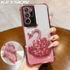 KEYSION Shockproof Plating TPU Phone Case for Samsung Note 20 Ulrtra 5G Glitter Jewelled Swan Kickstand Cover for Galaxy Note 20