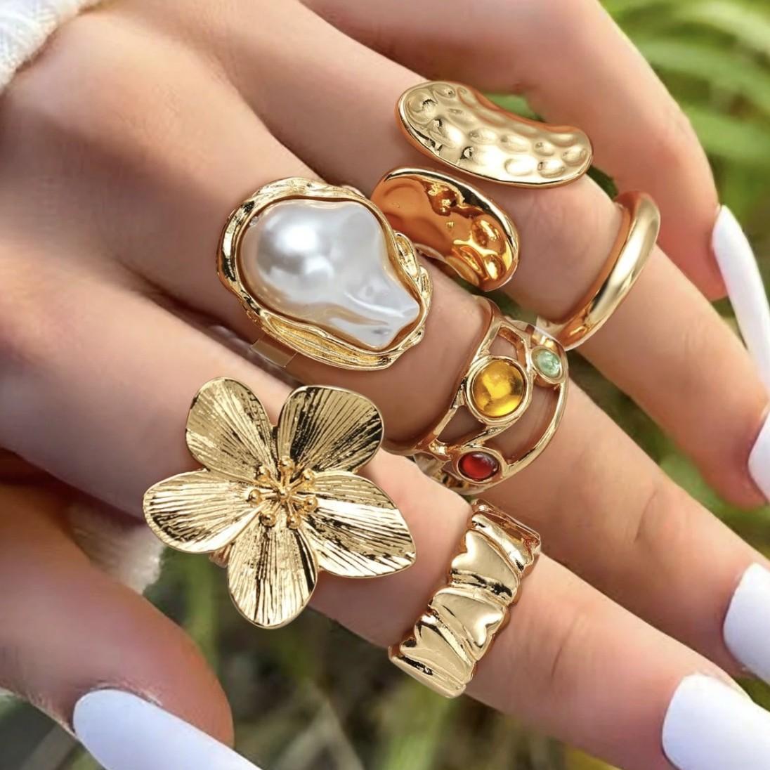 

Irregular Exaggerated Metal Flower Open Rings for Women Elegant Baroque Imitation Pearl Ring Jewelry Accessories Gifts 2026 New