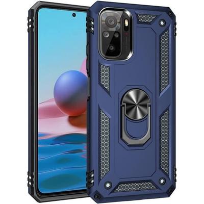 Protective Case - E.F.CONNECTION - for Redmi Note 10 4G - Metal Support Ring - Soft Silicone - Blue