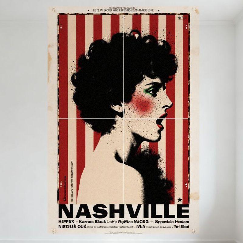 Винтажный постер к фильму Нэшвилл Жестяная табличка Ретро Красно-белые полосы Настенный декор Металлическая табличка для бара паба дома Художественное украшение 20x30cm（7.8x11.8inch）