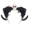 Gothic Halloween Headband With Horns Skull Devil Red Rose Hair Accessory Costume Party Unisex