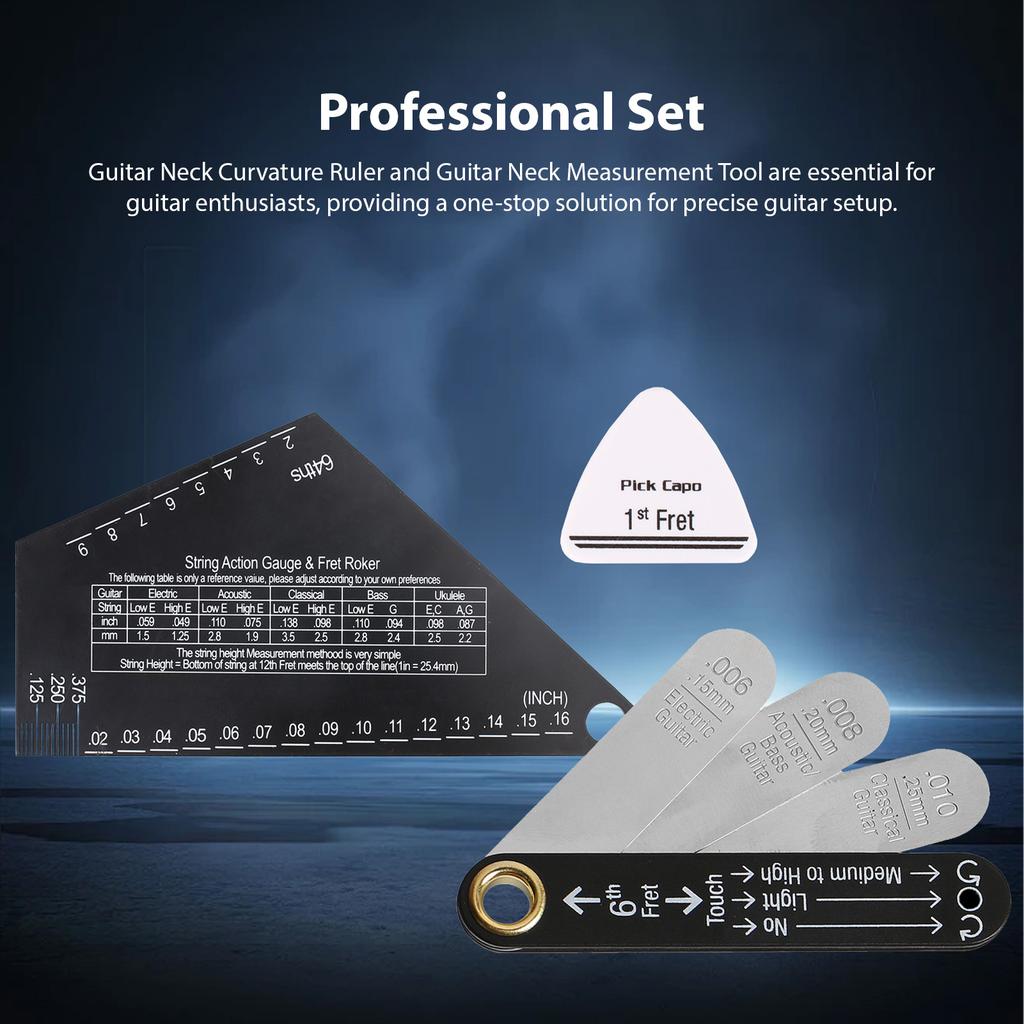 Guitar Measurement Tool String Action Ruler and Neck Relief Gauge Pick for Acoustic Electric Bass Guitar Setup