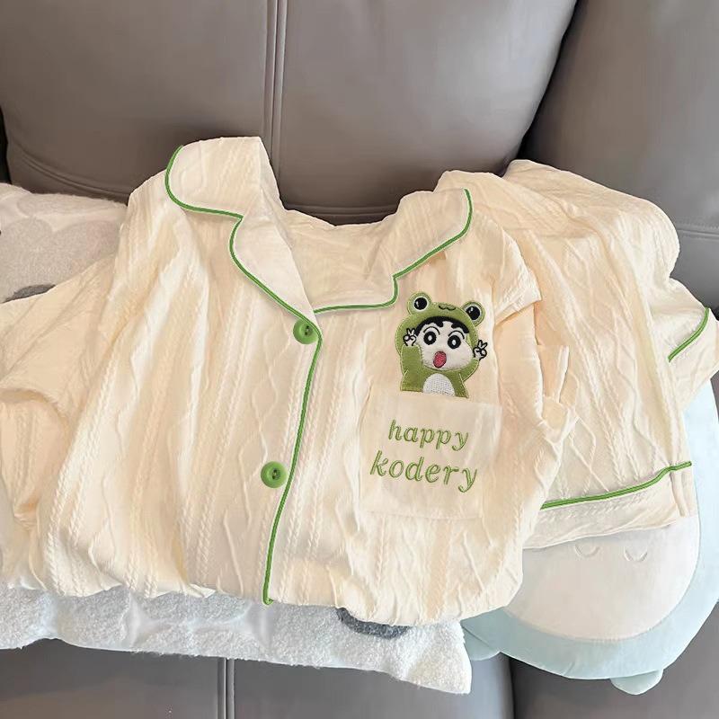 

Imitation cotton pajamas spring new animation crayon small new jacquard women s loungewear can be worn outside set M [Recommended 80-50 kg]