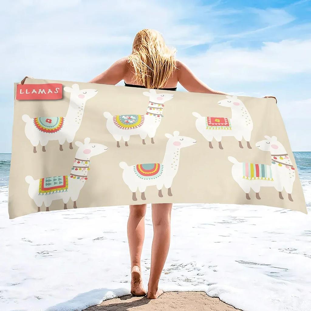 Custom Llama Beach Towel Cartoon Animal Print Microfiber Sand Free Quick Dry Soft Travel Swim Pool Accessory