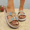 Women’s Double Buckle Rhinestone Cork Platform Slide Sandals