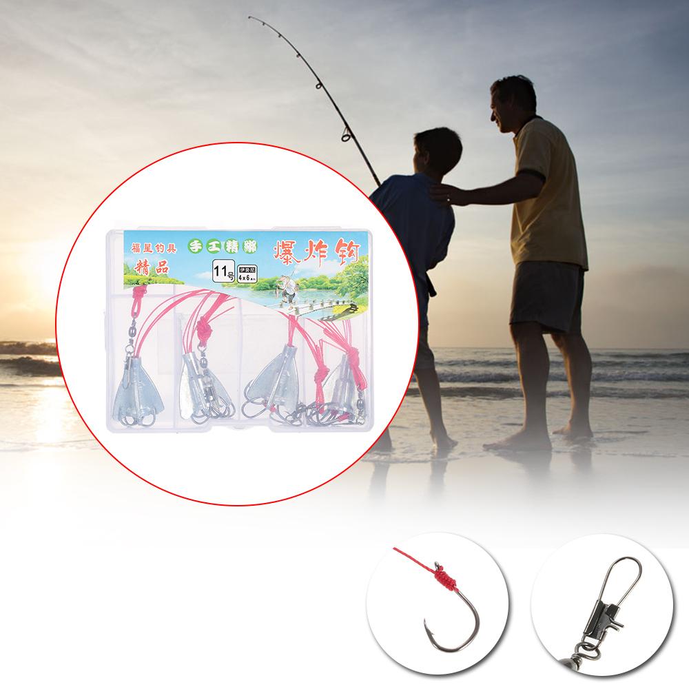 4 Stück Angel-Anti-Hänge-6-in-1 Explosionshaken aus Kohlenstoffstahl, Karpfen-Angelhaken mit Gewicht