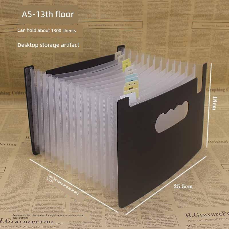 Financial Documents A5 Multi-Layer Invoice Storage Folder A4 Organ Folder Large Capacity Test Paper Storage VAT Classification A5-Black Surface-13 Layers