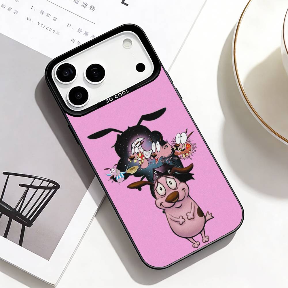 C-Courage the Cowardly D-Dog Phone Case For iPhone17,16,15,14,13,12,11 Plus,Pro Max Black Border Silver  Plated Cover
