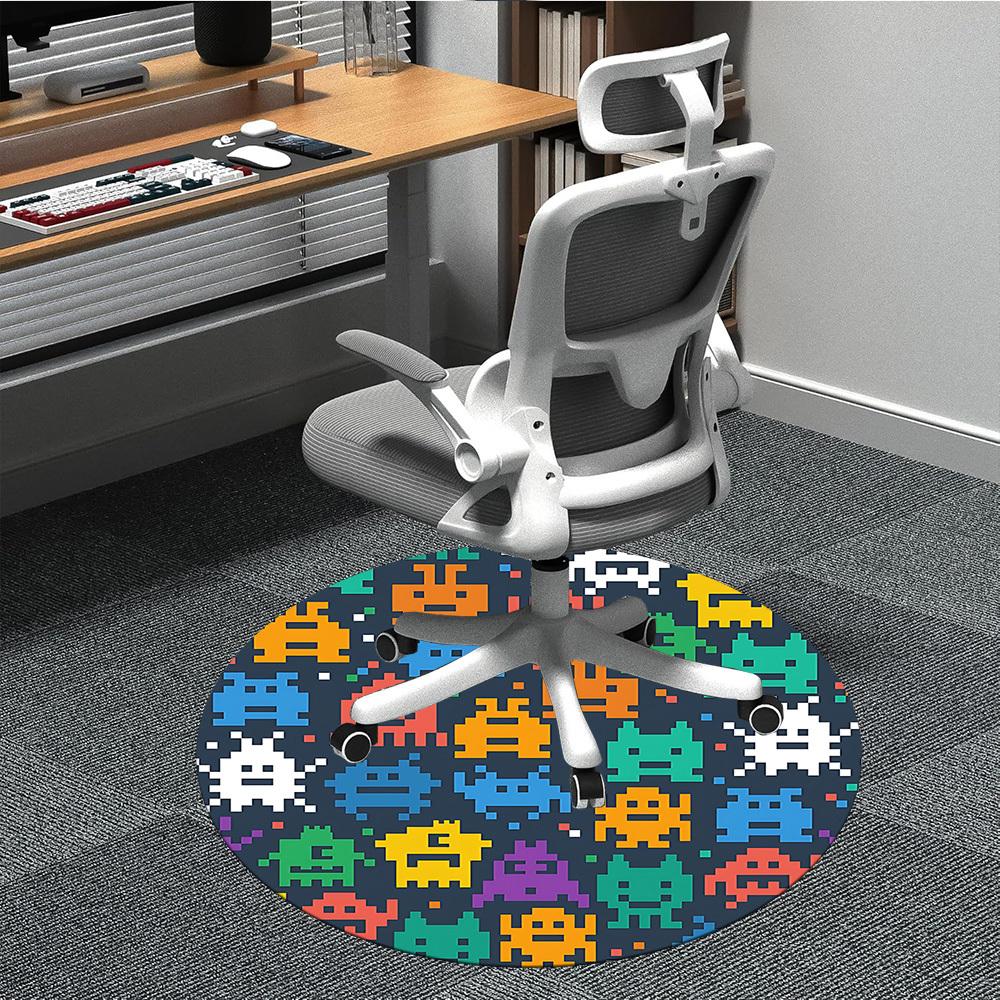 1pc Space Pixel Art Office Round Area Rug, Indoor Mat Suitable For Office, Under Office Chairs Bedroom Living Room Home Decor, Room Deco