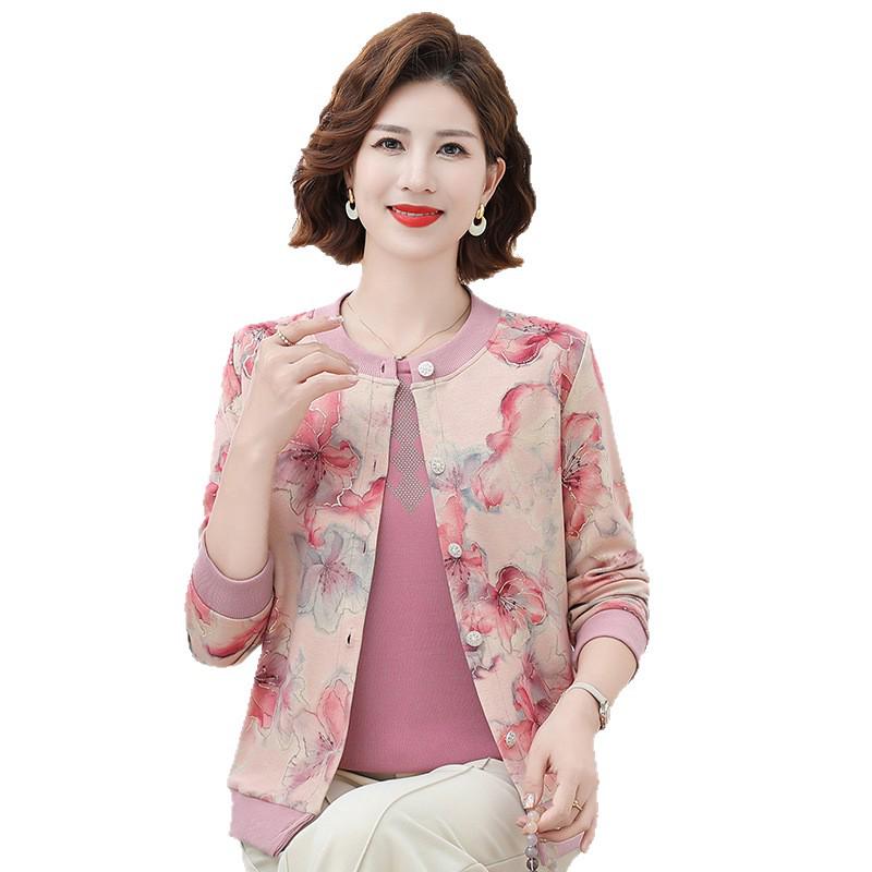 Elegant Floral Knit Cardigan & Slim-Fit Suit for Middle-Aged and Elderly Women, Spring/Autumn Collection