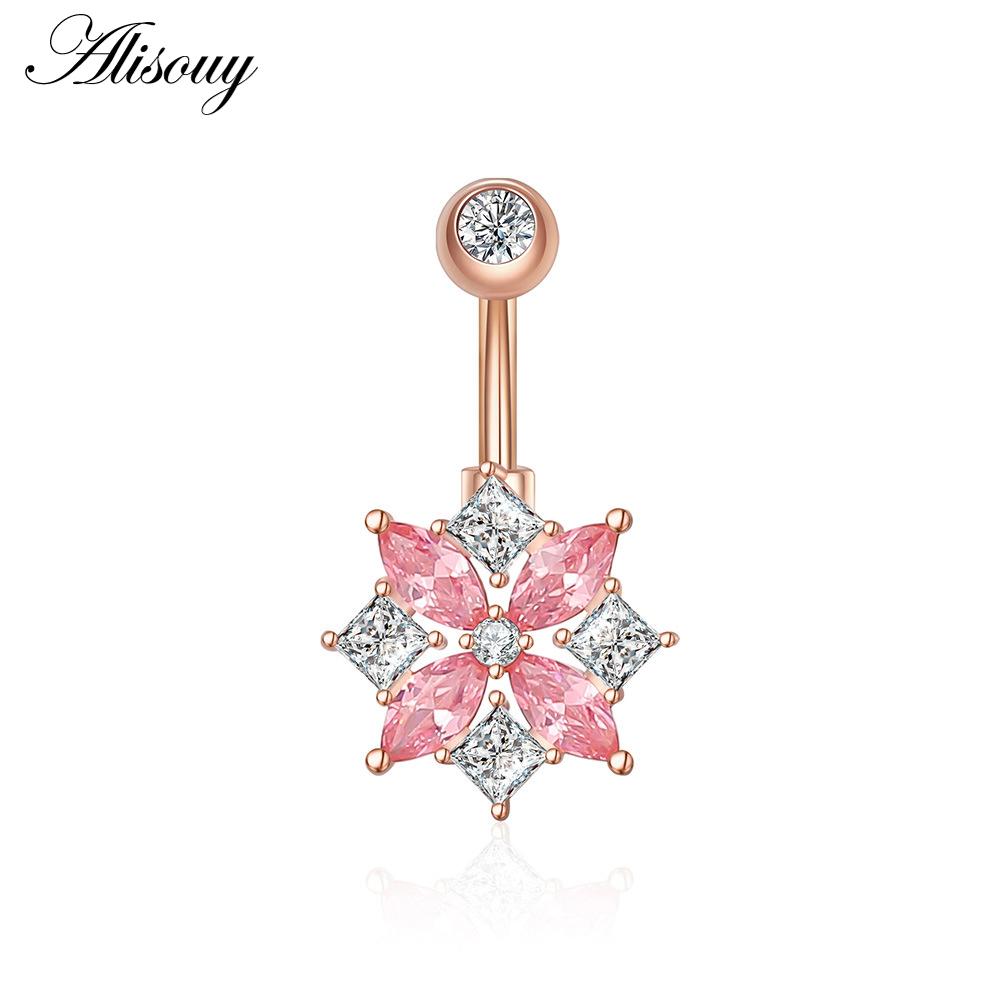 Alisouy 1pc Zircon Sexy Long Belly Ring Star Sun Moon Heart Navel Piercing Surgical Steel Women Belly Button Ring Navel Jewelry