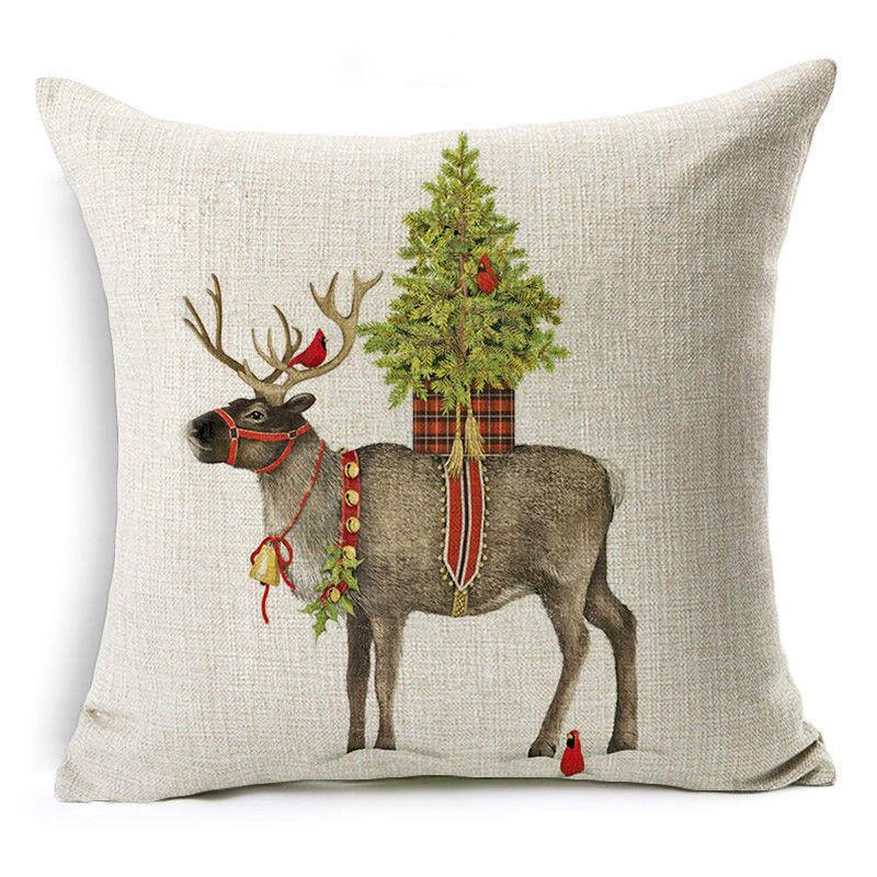 Christmas Decoration Cushion Cover Cartoon Elk Santa Cushion Cover Christmas Pillow Case Linen Decoration Pillow Home Decoration