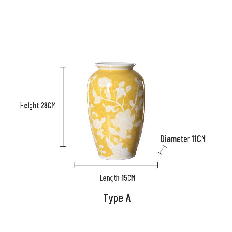 Imperial Yellow and Blue Porcelain Vase for Living Room, Entryway, Bedroom - Tall, High-End Chinese Style Ornament