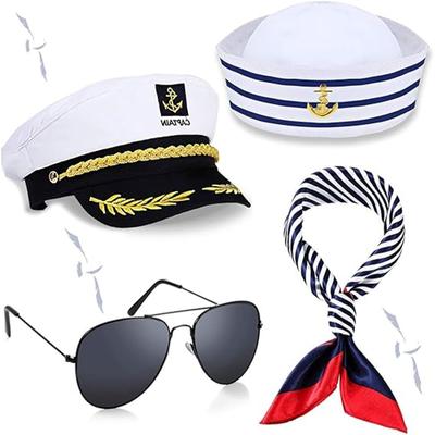 4 ks Sailor Captains Klobouk Sluneční brýle a šála, Sailor Klobouk pro dospělé Doplňky ke kostýmu Captain Cap Sailor