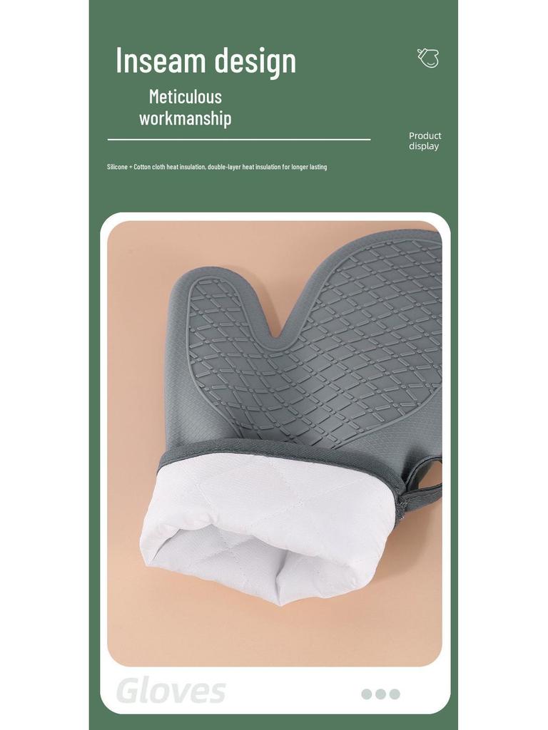 Silicone Heat-Resistant Anti-Slip Oven Gloves with Cotton Lining and Diamond Pattern