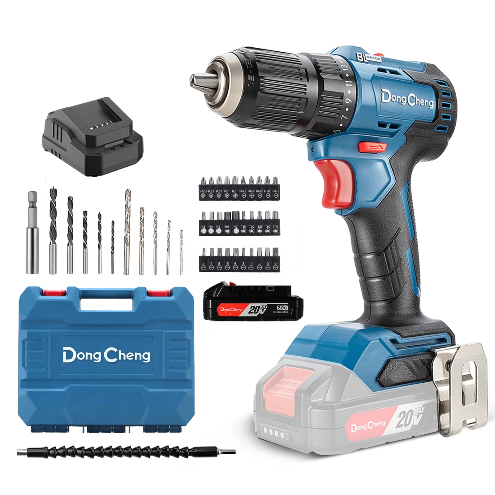 

Аккумуляторная дрель Dong Cheng 20V MAX с регулируемым крутящим моментом, бесщеточная, светодиодная для сверления отверстий в дереве и Модель DCJZ2050 Шуруповерт, 50 Н·м, 2-скоростной режим,