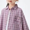 Xiao Yin Man Girls' Plaid Autumn Shirt with Cat Mimi Print