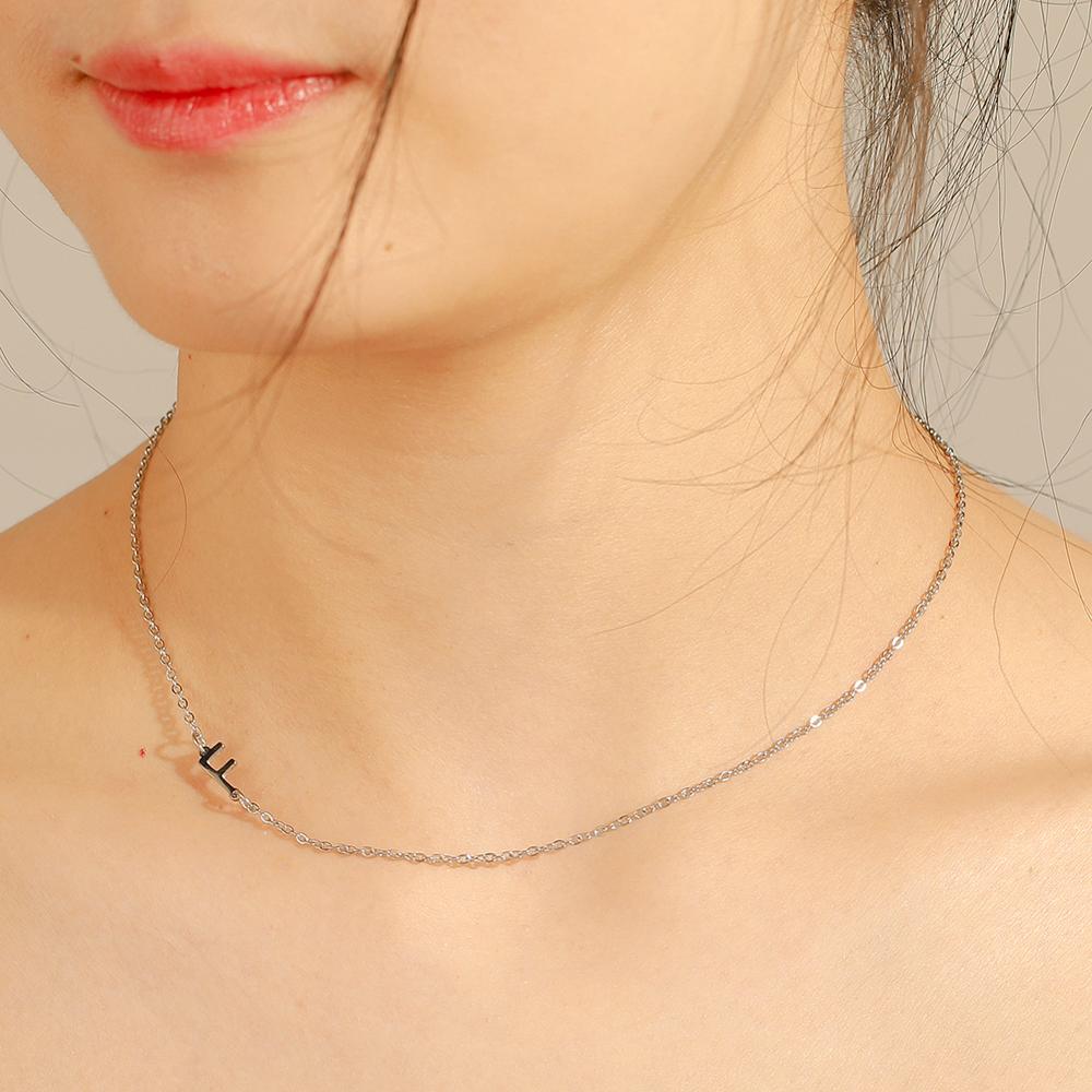 Cazador Sideways Tiny Letter Initial Necklaces A-Z Letters Necklace Stainless Steel Necklace For Women Gift Anniversary Jewelry