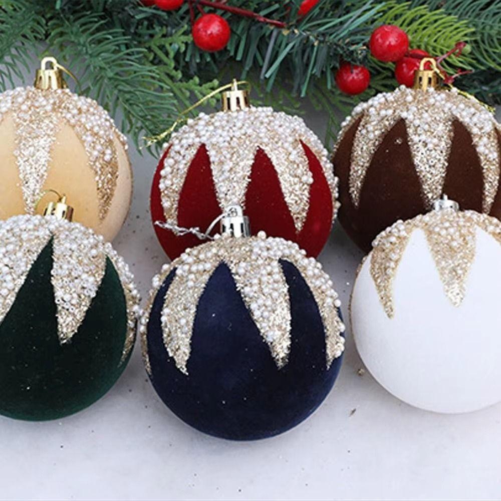 16Pcs Shiny Flocking Christmas Ball Creative Xmas Tree Hanging Pendants  Festival Ornament
