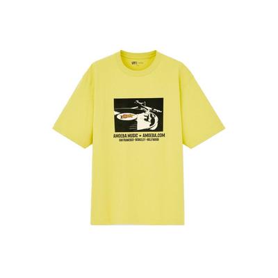 Uniqlo Casual Letter Print Straight Cut Short Sleeve T-Shirt Unisex Tops Light-Yellow 437944-41