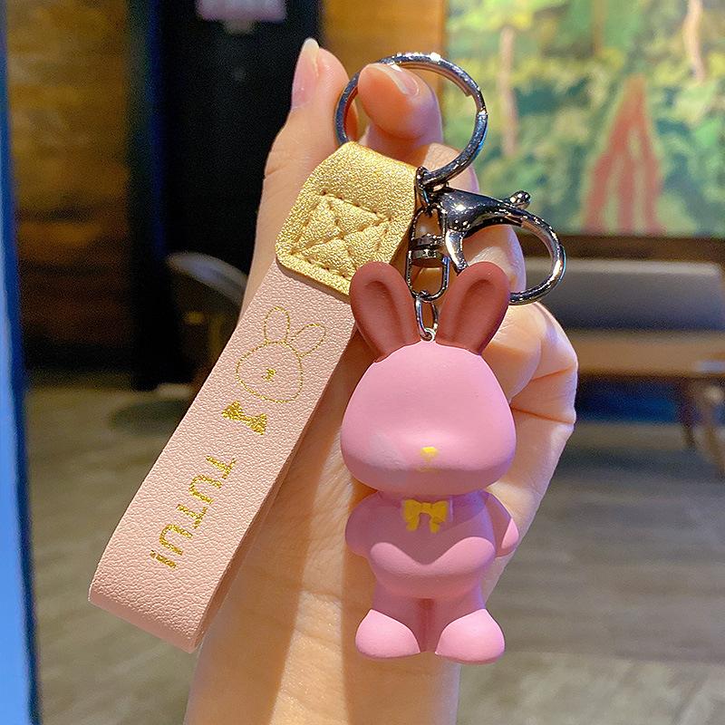 Rabbit Round Rabbit Mascot Creative New Hair Resin Bow Tie Rabbit Keychain Goods Small Pendant Car Key Chain Opp bag packaging