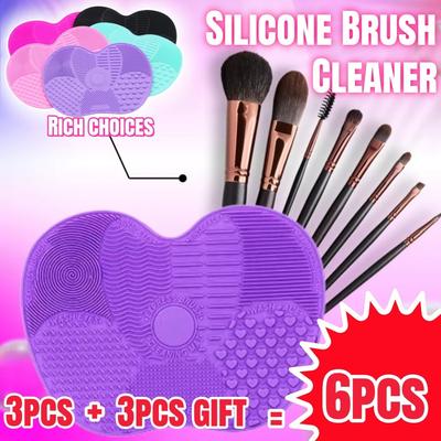 Silicone Apple Shaped Makeup Brush Cleaning Pad - Puff Cleaning Tool with Suction Cup - Easy To Clean Daily Makeup Brush Cleaner