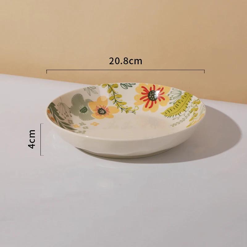 Exquisite Flowers Ceramic Plate Coffee Shop Afternoon Tea Dessert Fruit Plate Delicious Dishes Deep Soup Plates Home Tableware