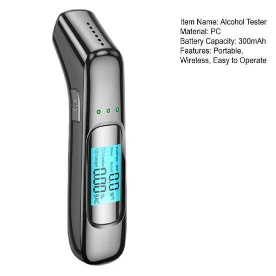 Tragbarer Alkoholtester, Alkoholtester, einfach zu bedienende Digitalanzeige, hochpräziser wiederaufladbarer kabelloser Tester, persönlicher Alkoholtester