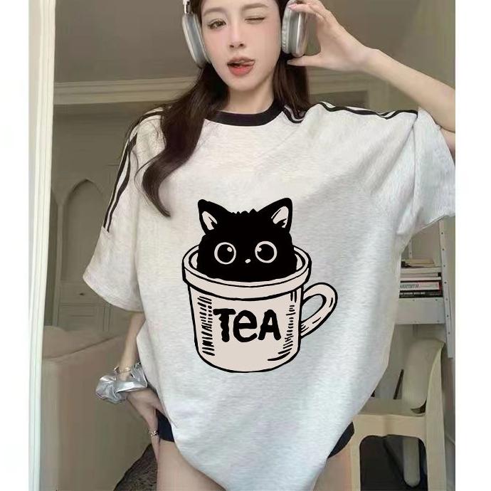 

Летняя милая футболка с мультяшным принтом, женская одежда, высокое качество, 200 г, 100% хлопок, футболка, футболка Harajuku, свободная футболка, топы Y2k, серые, хип-хоп, уличная одежда 2XL