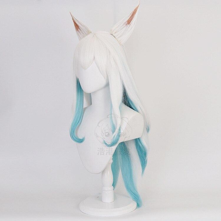 75cm Anime Spel LoL Ahri Cosplay Peruker Spirit Blossom Blå Blandad Vit Lång Rakt Värmebeständig Syntetisk Hårperuk