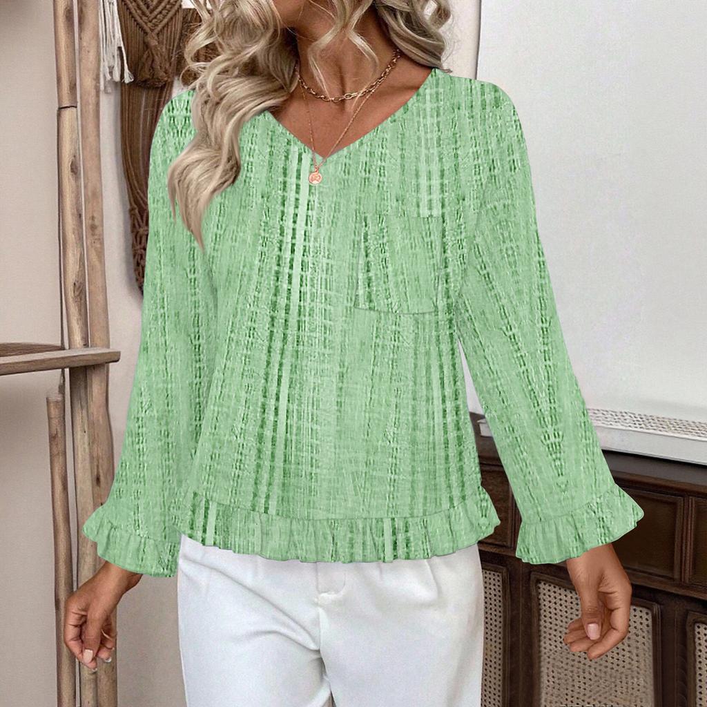 Women's Casual Fashion Ruffled V-Neck Pocket Floral Print Long Sleeve Top