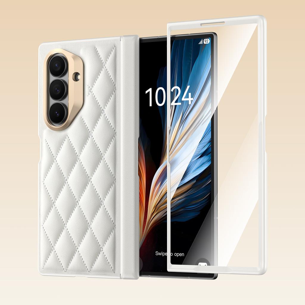 Rhombus Pattern All-inclusive Anti-drop Protective Wallet Phone Case with Glass Front Cover for Samsung Galaxy Z Fold7 W26