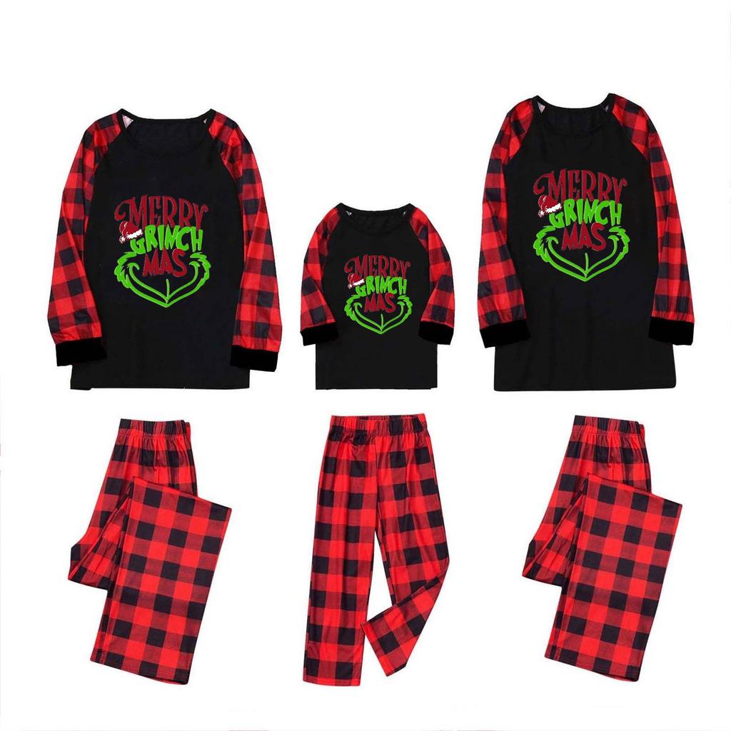 European & American Christmas Homewear Set with Plaid Pants - 2-Piece Outfit