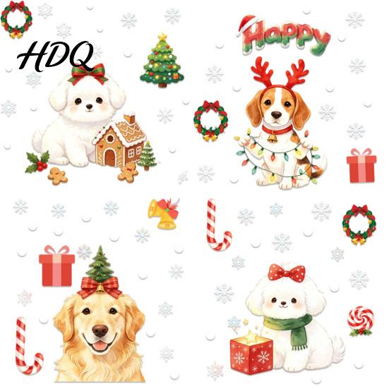 Holiday Party Home Decor Cute Dog Christmas Static Window Stickers Waterproof PVC Decals for Clings Store Glass Removable Festive Puppy Wall Indoor