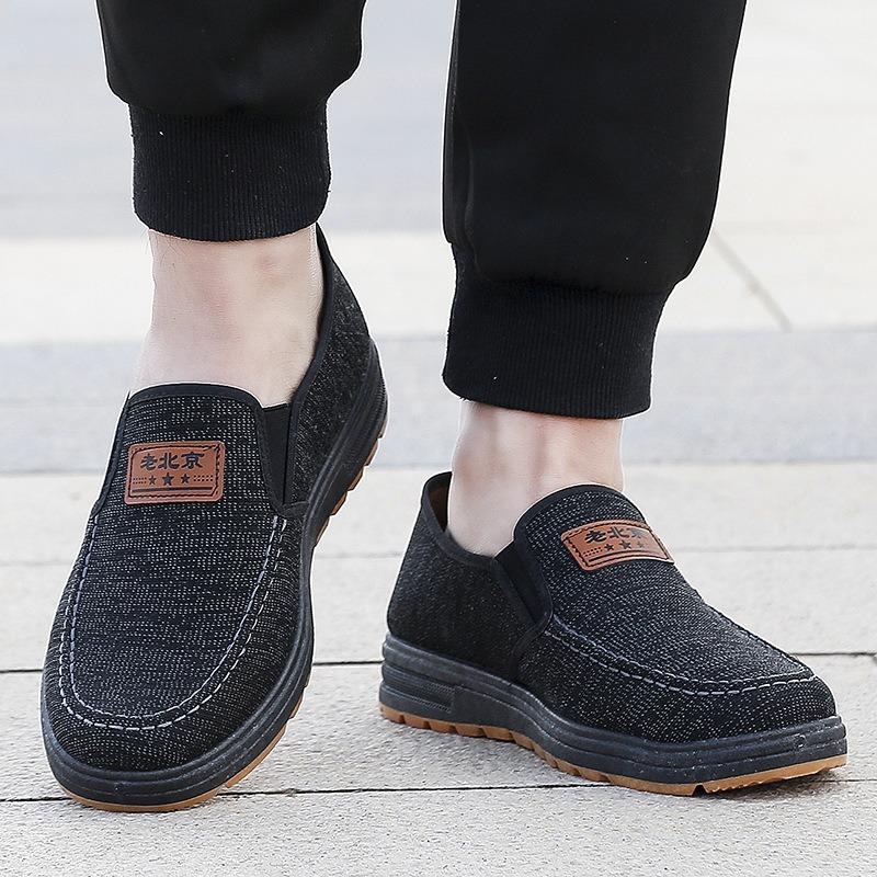 Old Beijing cloth shoes men's one-pedal shallow-mouth flat shoes medium old father shoes non-slip and wear-resistant beef tendon soles casual shoes