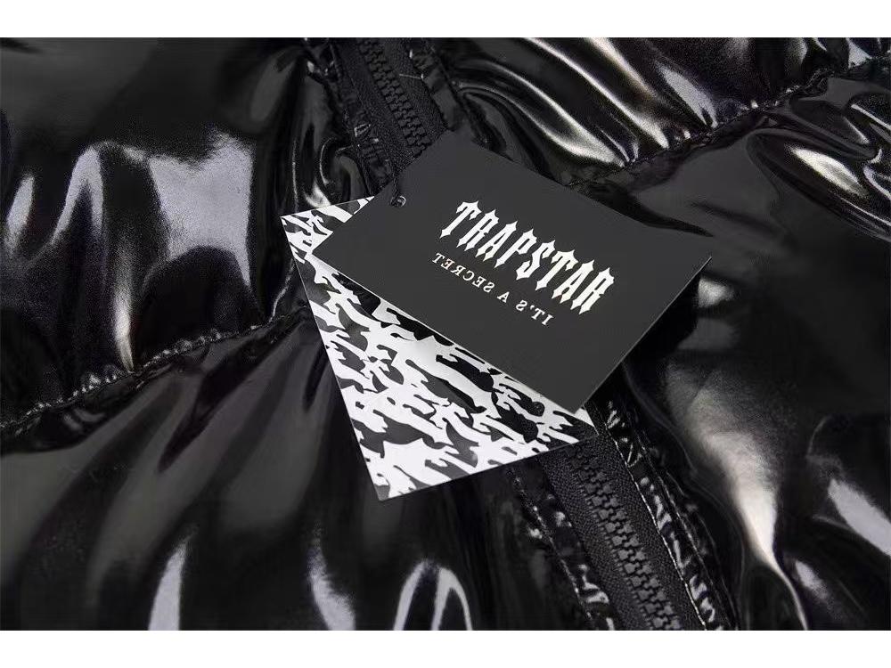 Jaqueta de Algodão Espessa Trapstar Preta Brilhante com Capuz Removível - Roupa Exterior para Casal