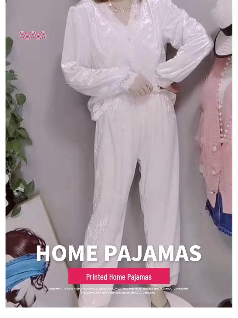 Women's Gold Velvet Pajama Set: Diamond Velvet Loose, Comfortable, and Stylish for Autumn and Winter