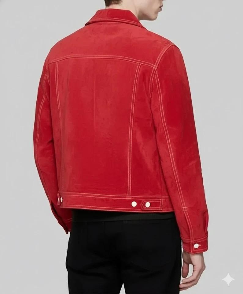 Red Men's Suede Handmade Lambskin Leather Jacket Fit Biker Stylish Motorcycle