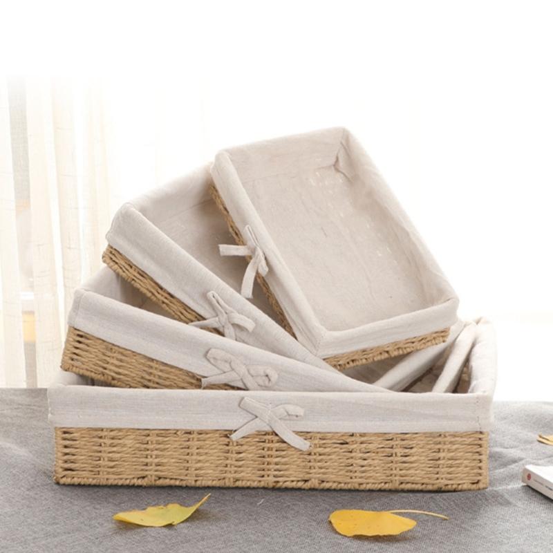 Cesto decorativo per ingresso Cesto portaoggetti intrecciato Scatola organizer per giocattoli cosmetici libri piccoli oggetti Cestino in corda di carta intrecciata