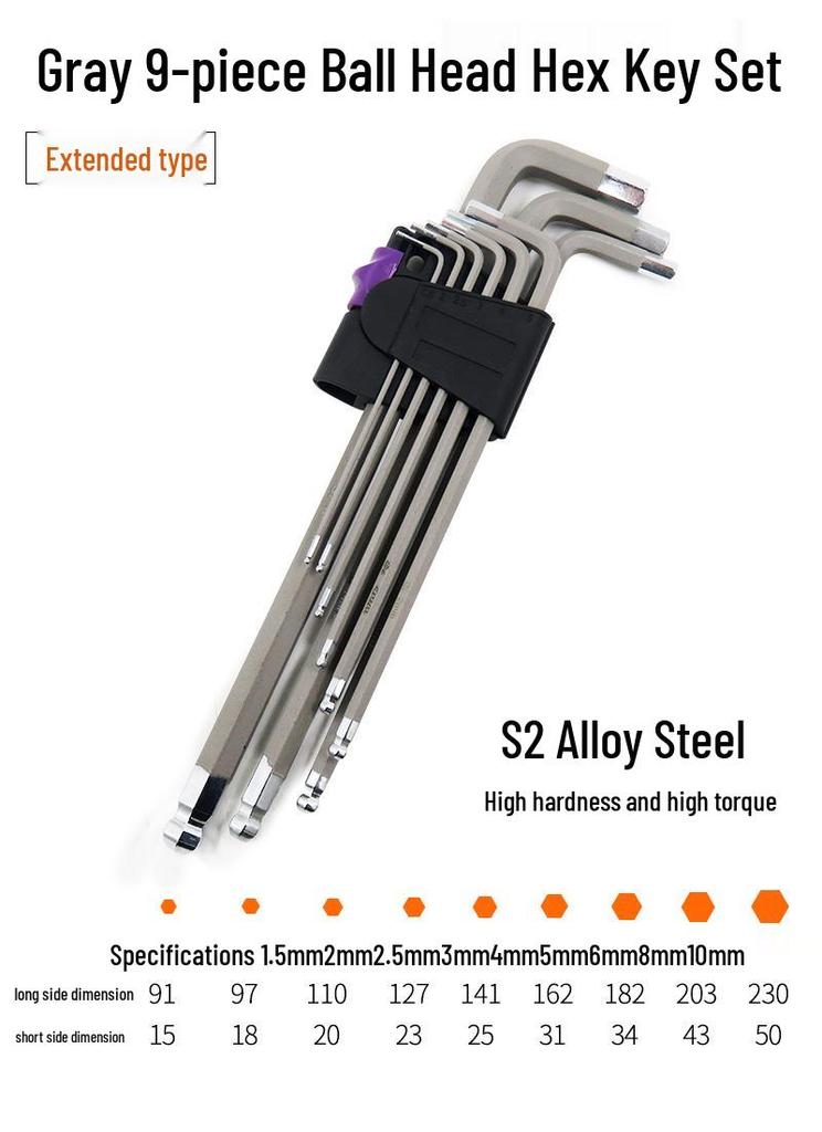 Industrial Color Hex Wrench Set: Chrome Vanadium Ball Head, Torx, Phillips, Star, Medium-Long, Foldable, Multi-Purpose.